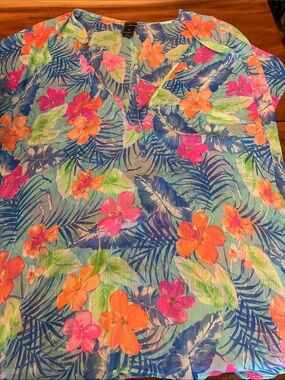 kathy ireland Tropical Floral Swim Coverup in Blue, Pink & Orange